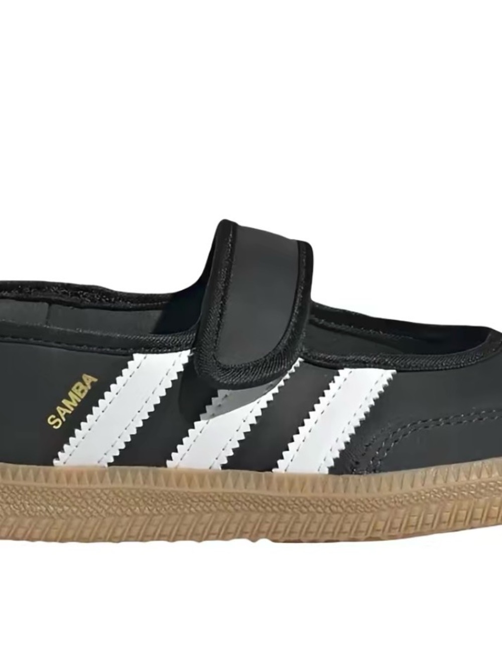 adidas Kids Black White Samba Strap Sneaker with Gum Sole
